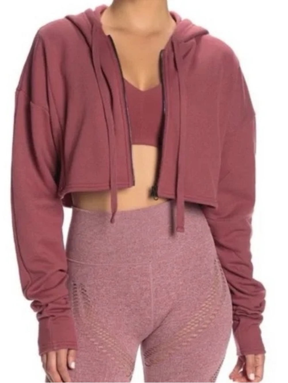 ALO Yoga Cropped Zip Hoodie in Mauve